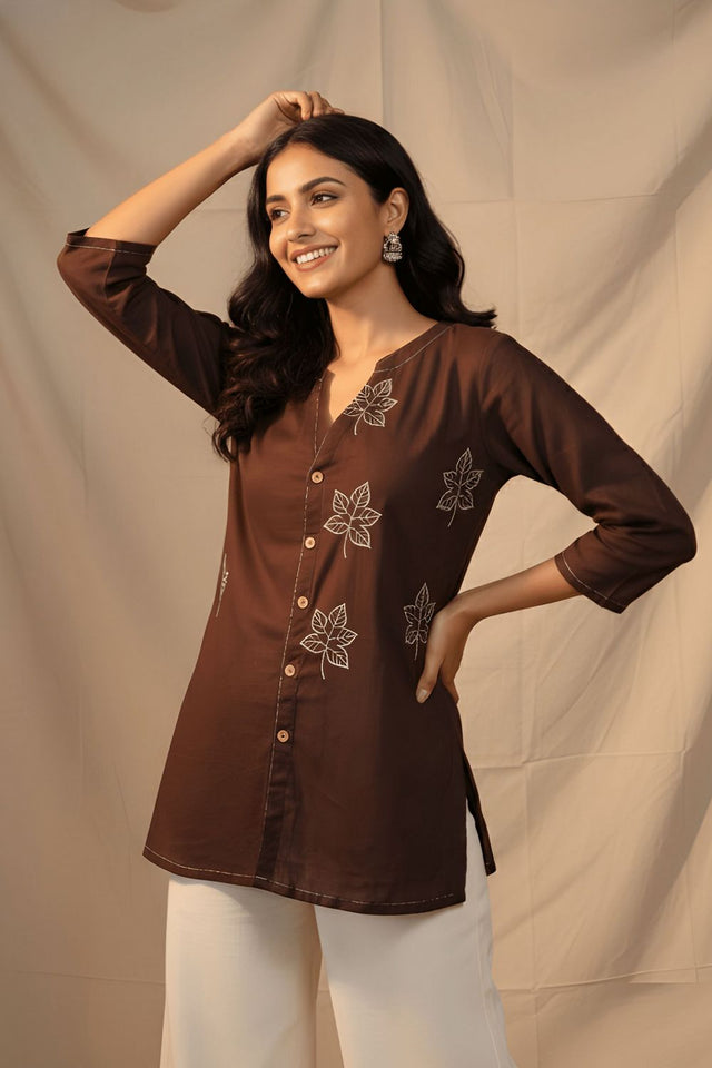 Brown Embroidered Cotton Shirt (ACB1315)