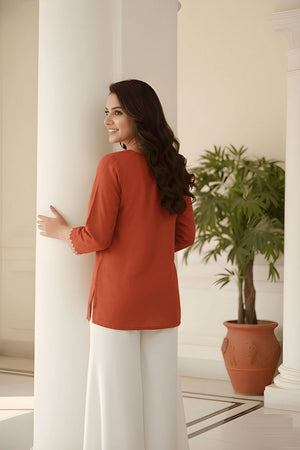 Rust Embroidered Silk Top (ACB1317)