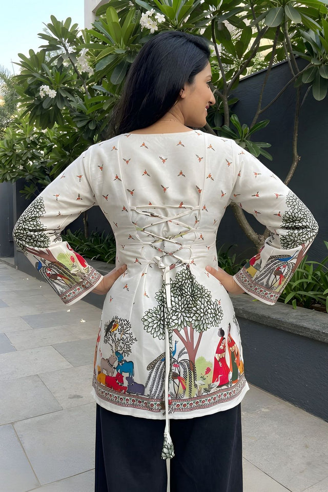 Cream Kalamkari Printed Cotton Top (ACB1318)