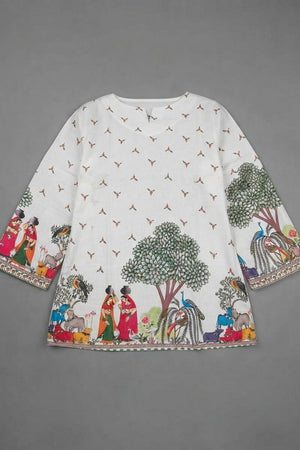 Cream Kalamkari Printed Cotton Top (ACB1318)