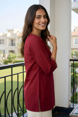 Maroon Embroidered Silk Top (ACB1319)