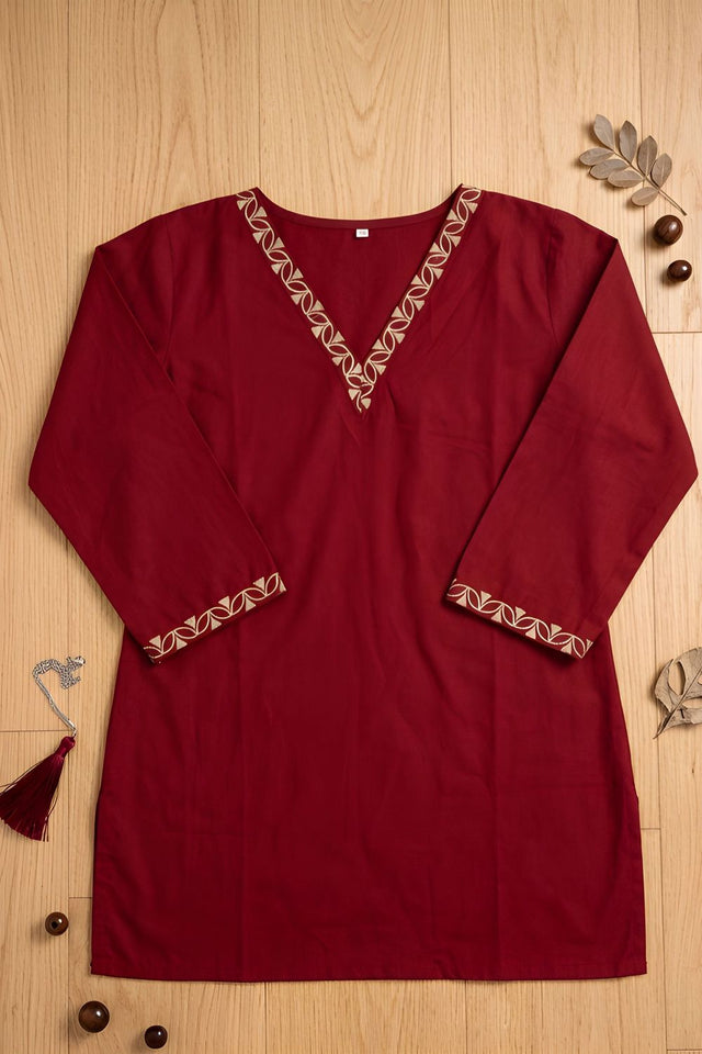 Maroon Embroidered Silk Top (ACB1319)