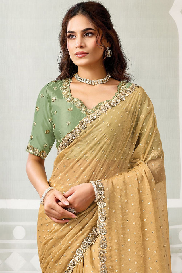 Yellow Embroidered Georgette Saree (ACB1338)