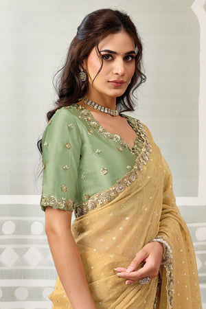 Yellow Embroidered Georgette Saree (ACB1338)