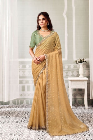 Yellow Embroidered Georgette Saree (ACB1338)