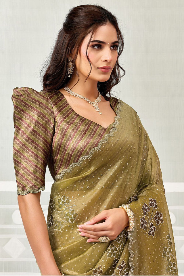 Mustard Embroidered Tissue Saree (ACB1340)