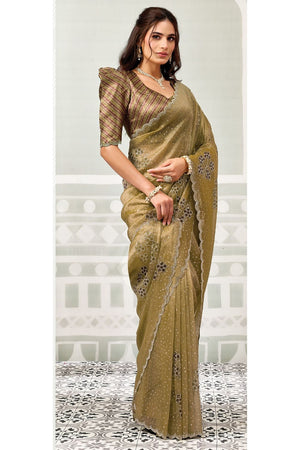 Mustard Embroidered Tissue Saree (ACB1340)