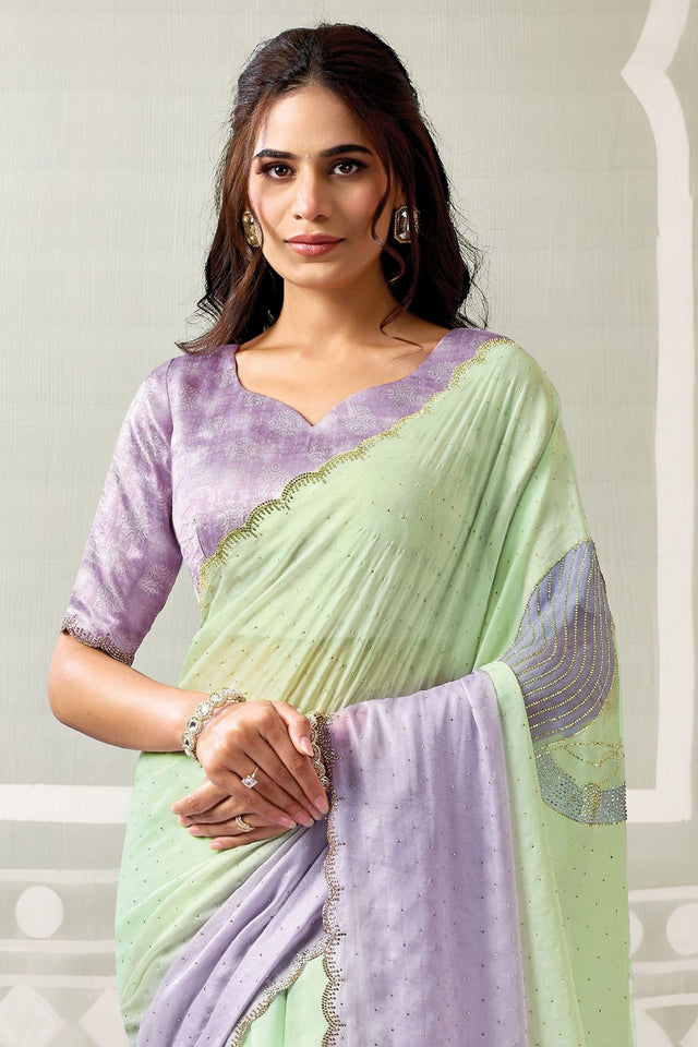 Lavender Embellished Organza Saree (ACB1343)