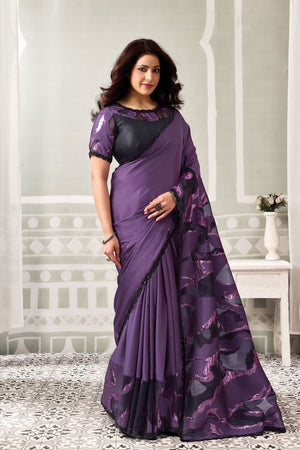 Purple Sequin Embroidered Satin Silk Saree (ACB1345)