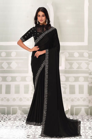 Black Embellished Satin Silk Saree (ACB1347)
