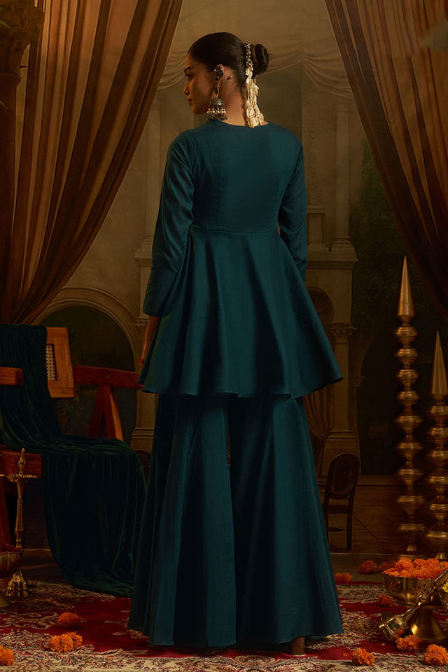 Turquoise Embroidered Cotton Anarkali Suit (ACB1350)