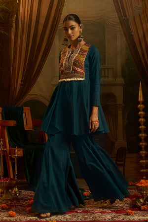 Turquoise Embroidered Cotton Anarkali Suit (ACB1350)