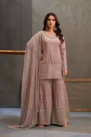 Mauve Heavy Embroidered Viscose Palazzo Suits (ACB1352)