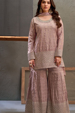 Mauve Heavy Embroidered Viscose Palazzo Suits (ACB1352)