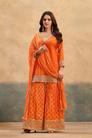 Orange Heavy Embroidered Viscose Palazzo Suits (ACB1355)