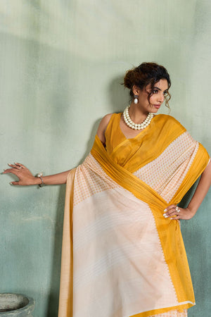 Yellow Printed Cotton Saree (ACB1356)