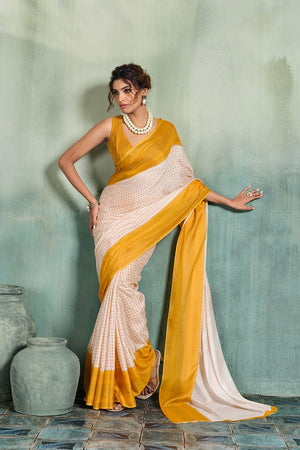 Yellow Printed Cotton Saree (ACB1356)