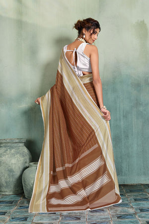 Brown Printed Cotton Saree (ACB1357)