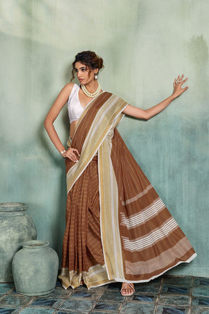 Brown Printed Cotton Saree (ACB1357)