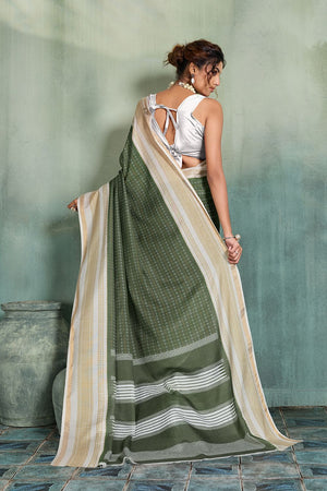 Green Printed Cotton Saree (ACB1359)