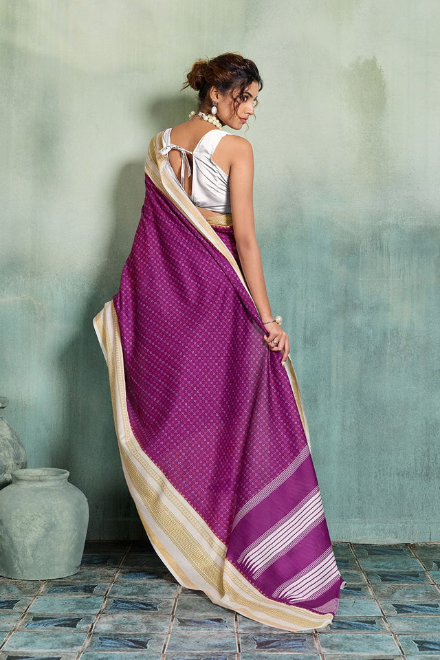 Purple Printed Cotton Saree (ACB1360)