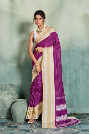 Purple Printed Cotton Saree (ACB1360)