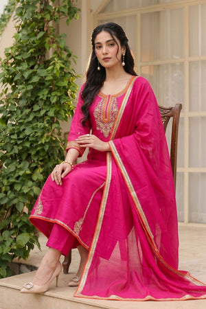 Pink Floral Embroidered Silk Palazzo Suit (ACB1362)