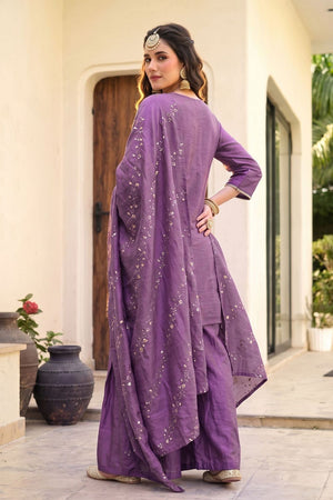 Pink Floral Embroidered Silk Palazzo Suit (ACB1363)