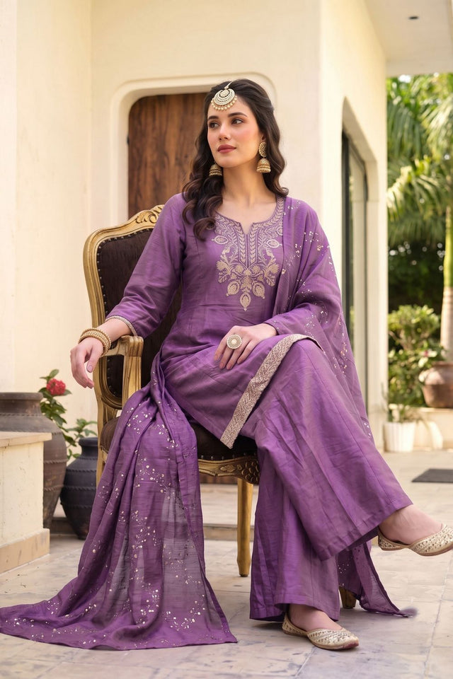 Pink Floral Embroidered Silk Palazzo Suit (ACB1363)