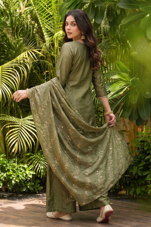 Mehendi Floral Embroidered Silk Palazzo Suit (ACB1364)