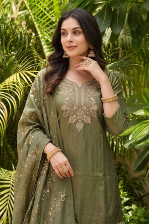 Mehendi Floral Embroidered Silk Palazzo Suit (ACB1364)