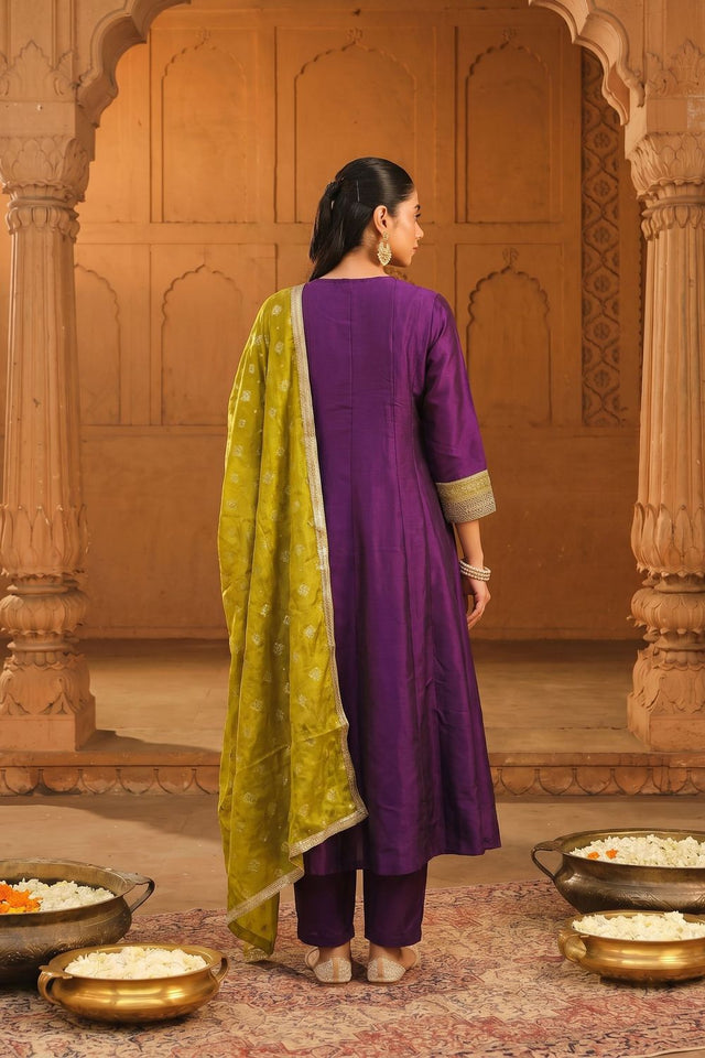 Wine Floral Embroidered Silk Anarkali Suit (ACB1365)