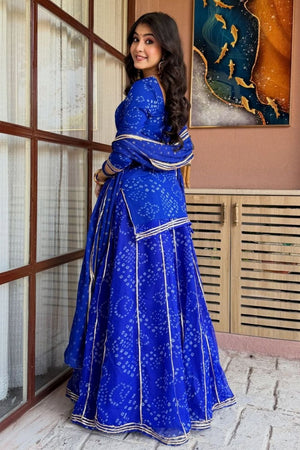 Blue Bandhani Printed Georgette Sharara Suit (ACB1367)