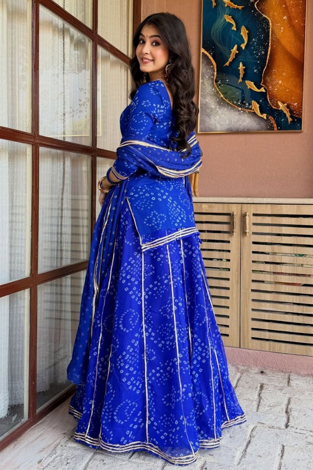 Blue Bandhani Printed Georgette Sharara Suit (ACB1367)