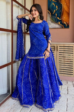 Blue Bandhani Printed Georgette Sharara Suit (ACB1367)