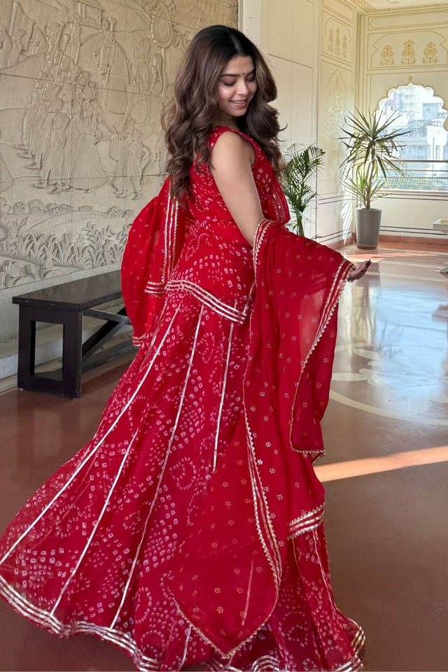 Red Bandhani Printed Georgette Sharara Suit (ACB1368)
