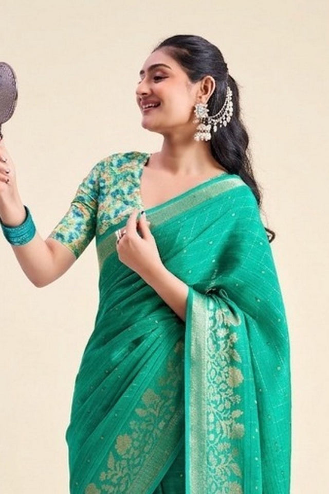 Sea Green Woven Chiffon Saree (ACB1384)