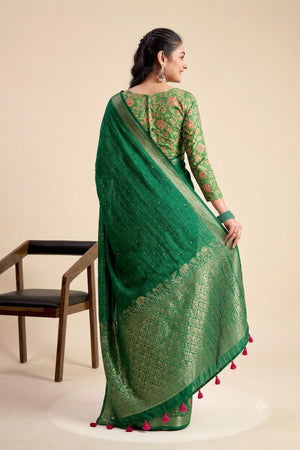 Green Woven Chiffon Saree (ACB1385)
