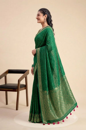 Green Woven Chiffon Saree (ACB1385)