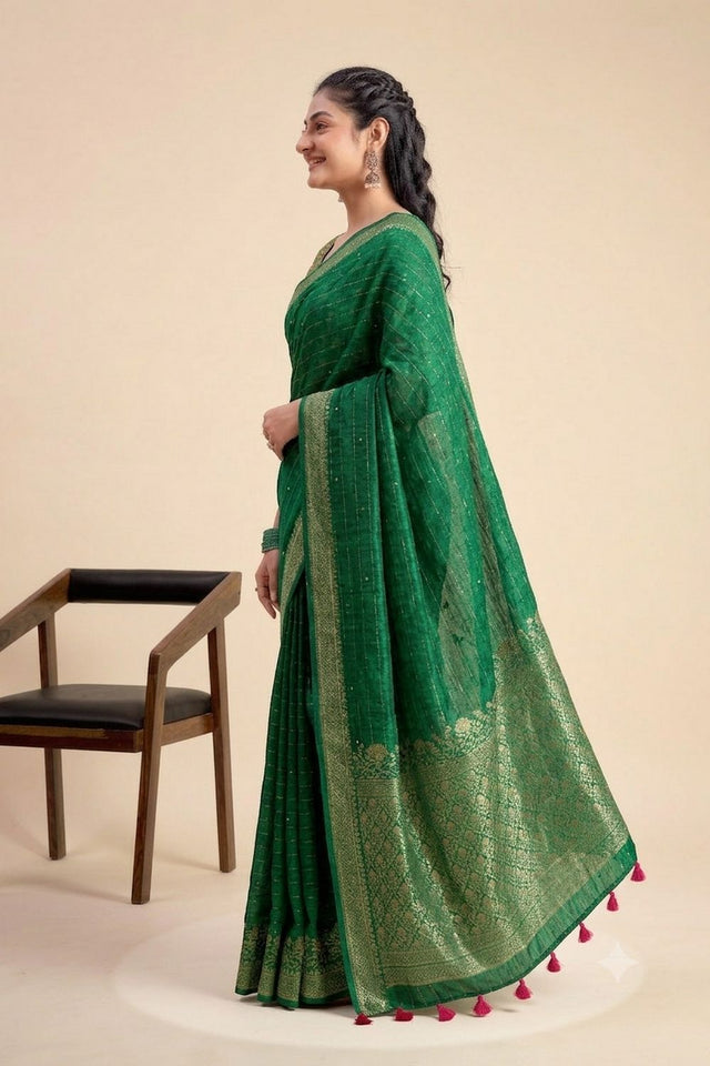 Green Woven Chiffon Saree (ACB1385)