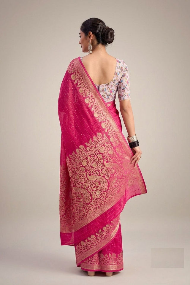 Magenta Woven Chiffon Saree (ACB1386)