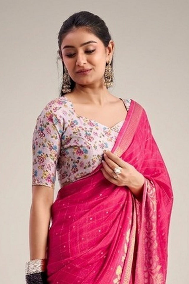 Magenta Woven Chiffon Saree (ACB1386)