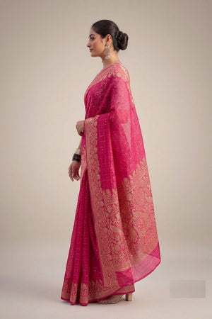 Magenta Woven Chiffon Saree (ACB1386)