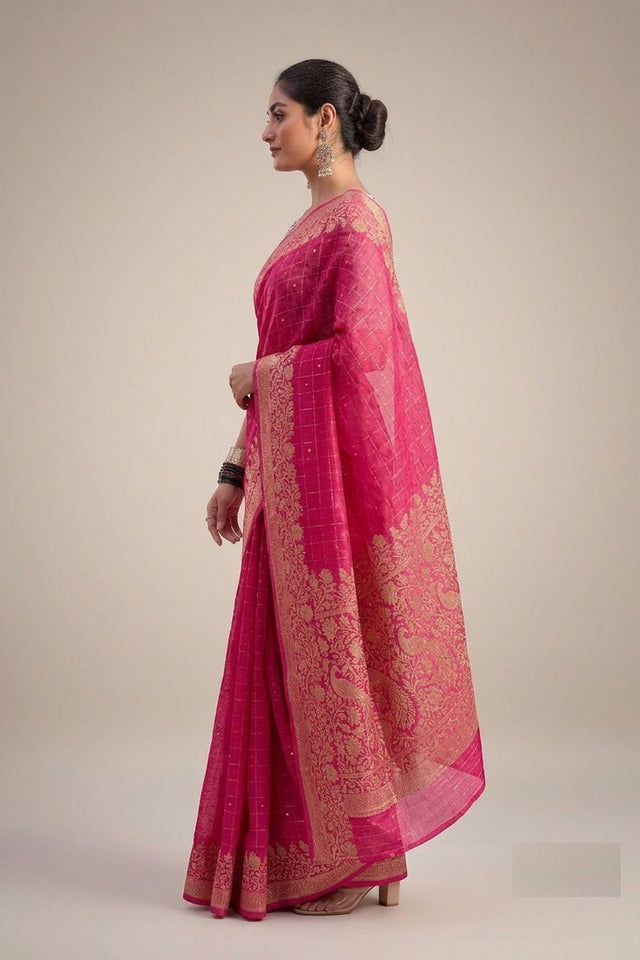 Magenta Woven Chiffon Saree (ACB1386)