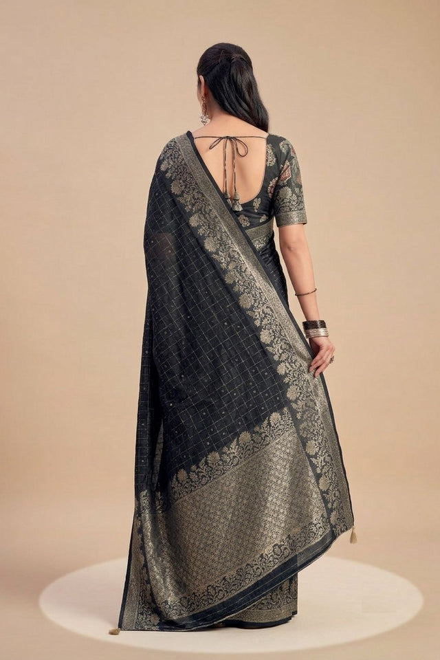 Black Woven Chiffon Saree (ACB1387)