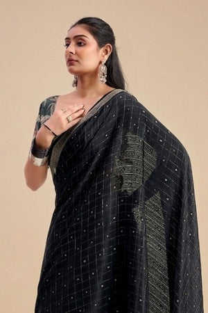 Black Woven Chiffon Saree (ACB1387)
