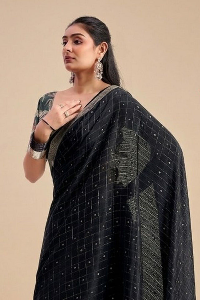 Black Woven Chiffon Saree (ACB1387)