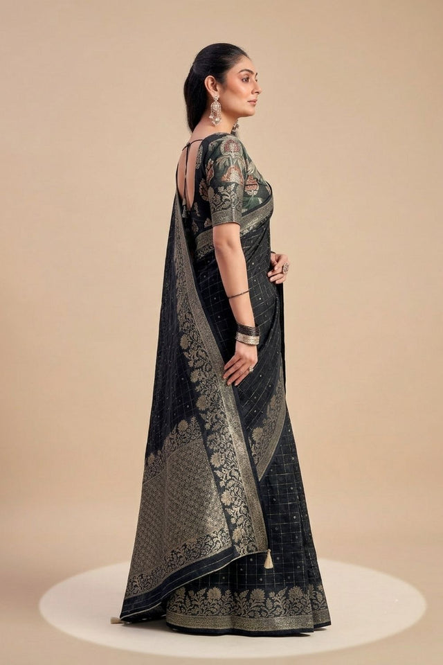 Black Woven Chiffon Saree (ACB1387)