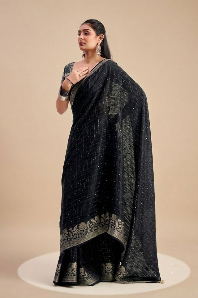 Black Woven Chiffon Saree (ACB1387)