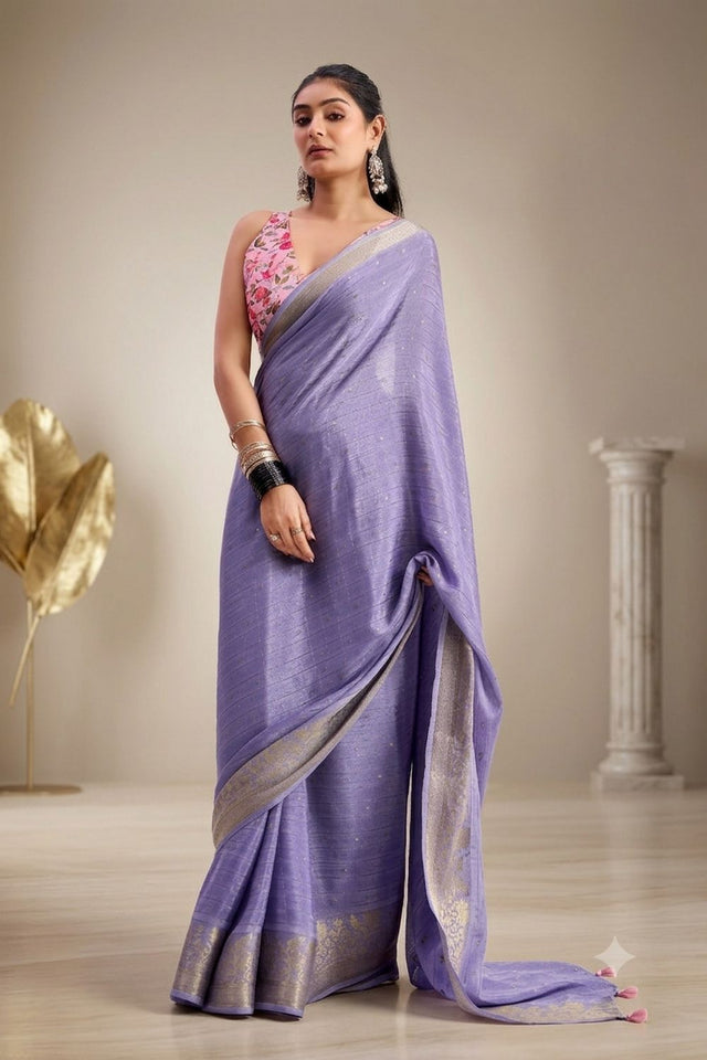 Lavender Woven Chiffon Saree (ACB1388)